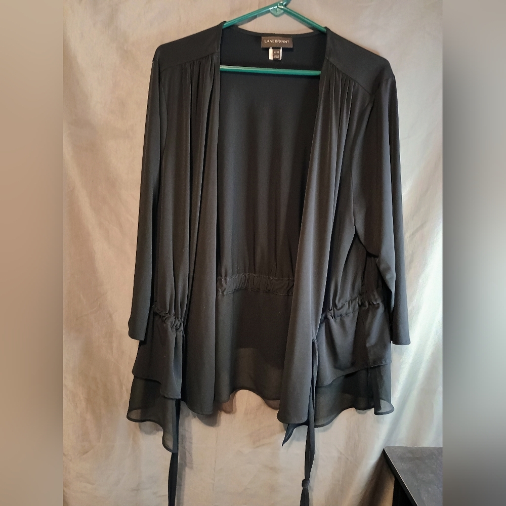 Lane Bryant Black Tie Front Sheer Layering Cardigan